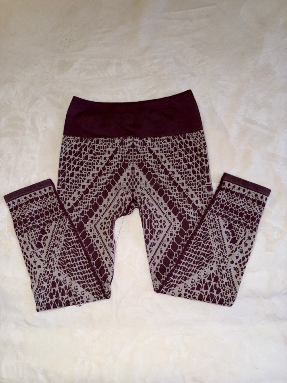 Fabletics Burgundy and Light Gray Patterned Leggings